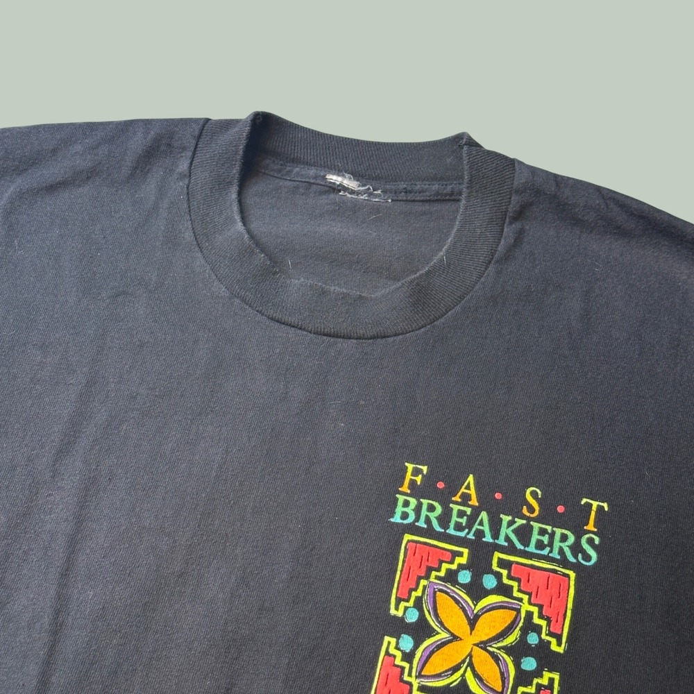 Vintage Fast Breakers T Shirt Mens L 90s Surf Neon Graphic Black Single Stitch